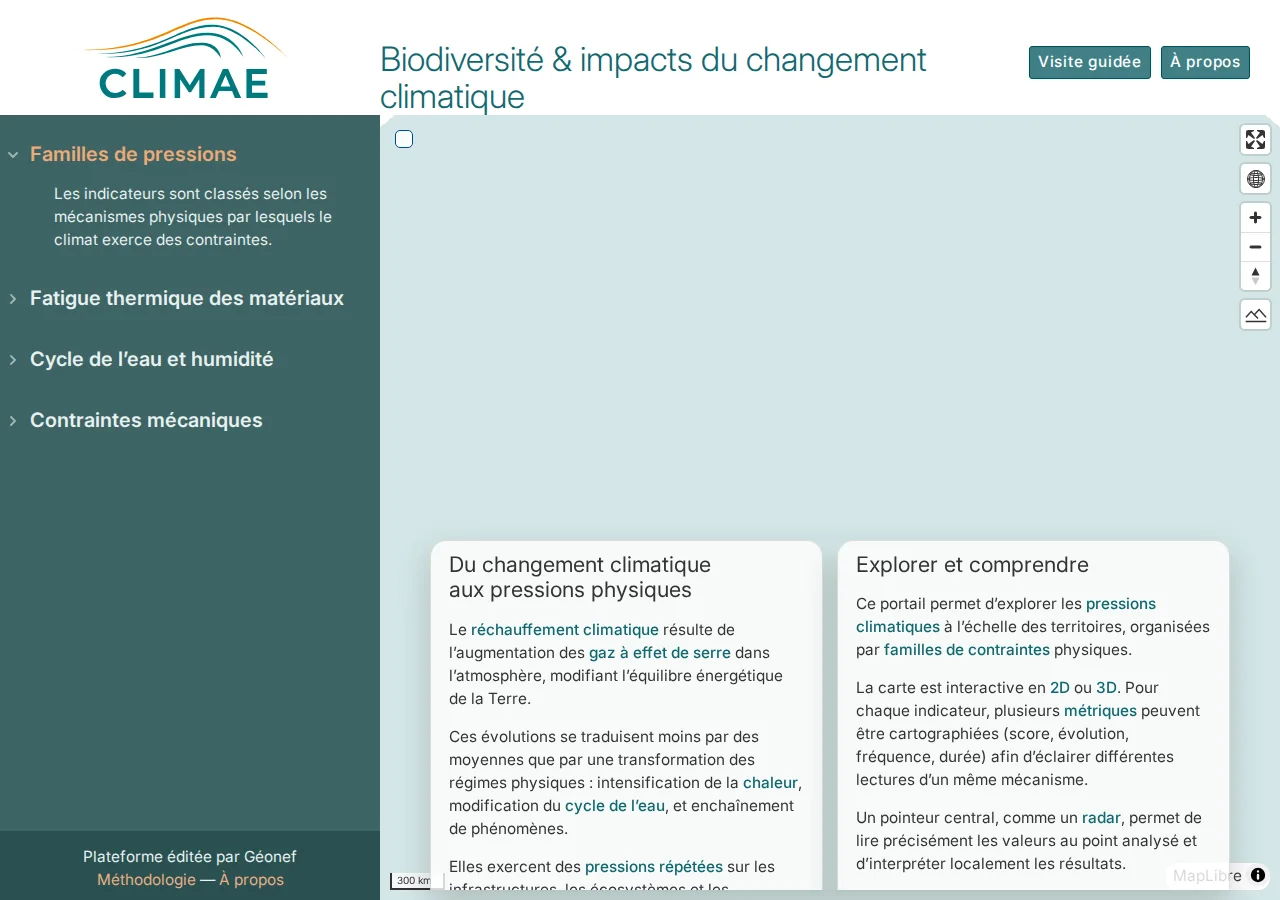 Interface cartographique expérimentale de Climae