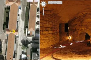 Vue cartographique et photographie d’une carrière souterraine